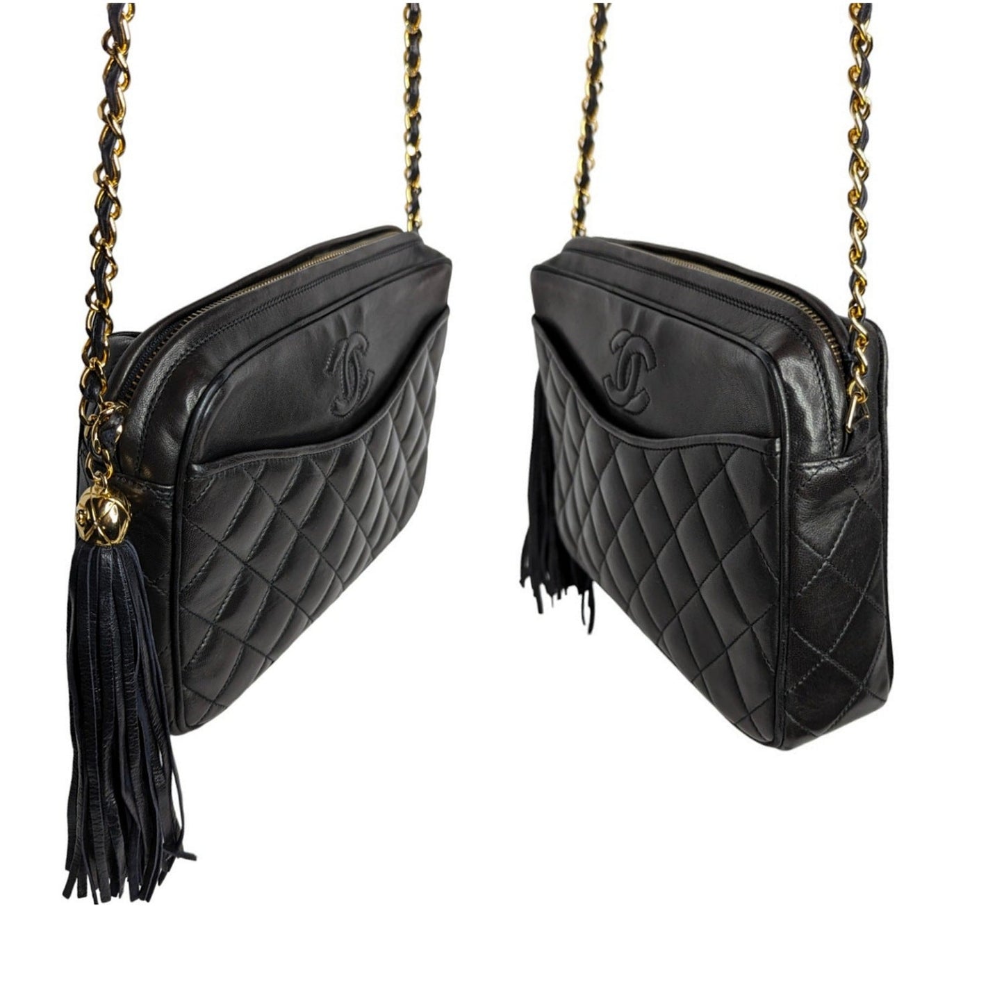 Chanel Vintage Quilted Lambskin CC Camera Tassel Bag
