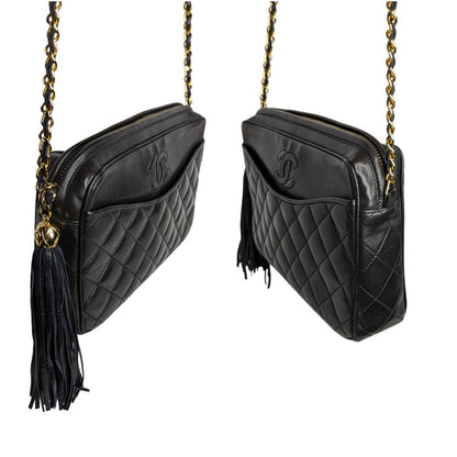 Chanel Vintage Quilted Lambskin CC Camera Tassel Bag