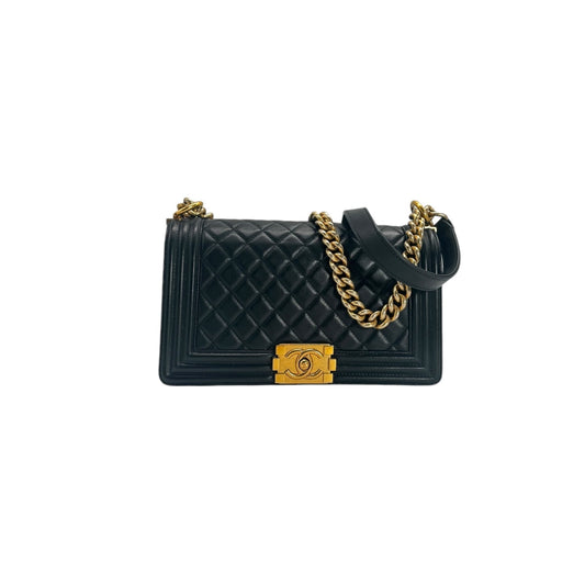 Chanel Black Quilted Lambskin Medium Boy Bag