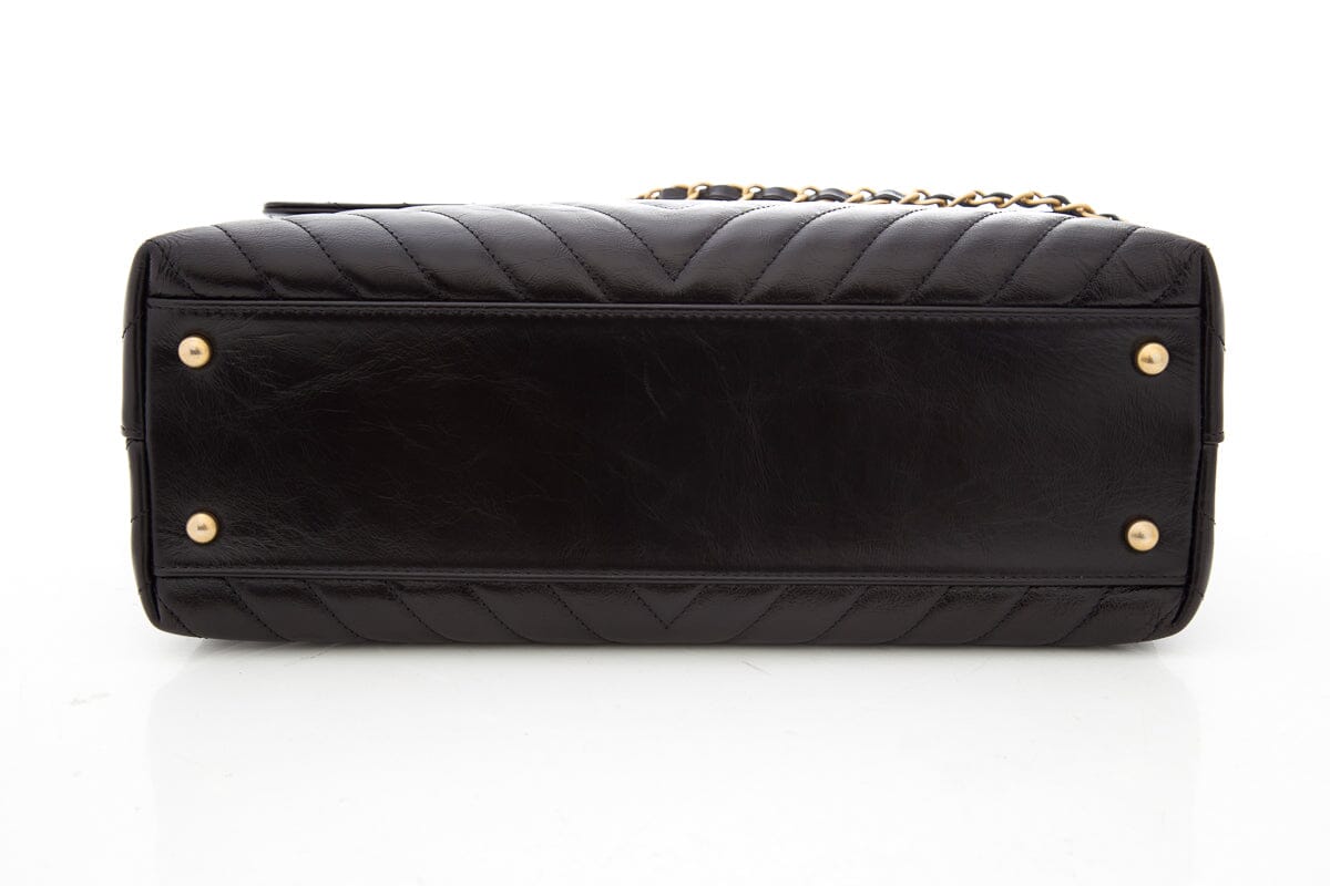 Chanel 2017/2018 Black Shiny Grained Leather "Coco Handle" Handbag W/ Gold HW