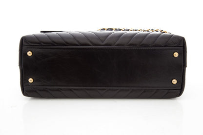 Chanel 2017/2018 Black Shiny Grained Leather "Coco Handle" Handbag W/ Gold HW