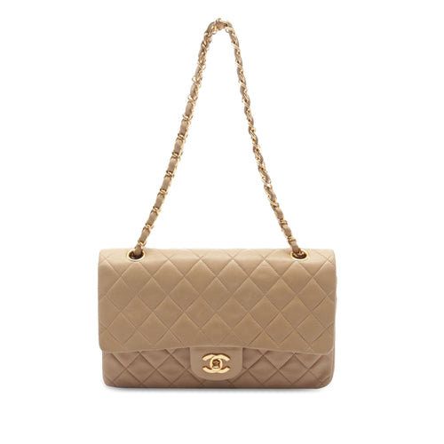 Brown Chanel Medium Classic Lambskin Double Flap Shoulder Bag