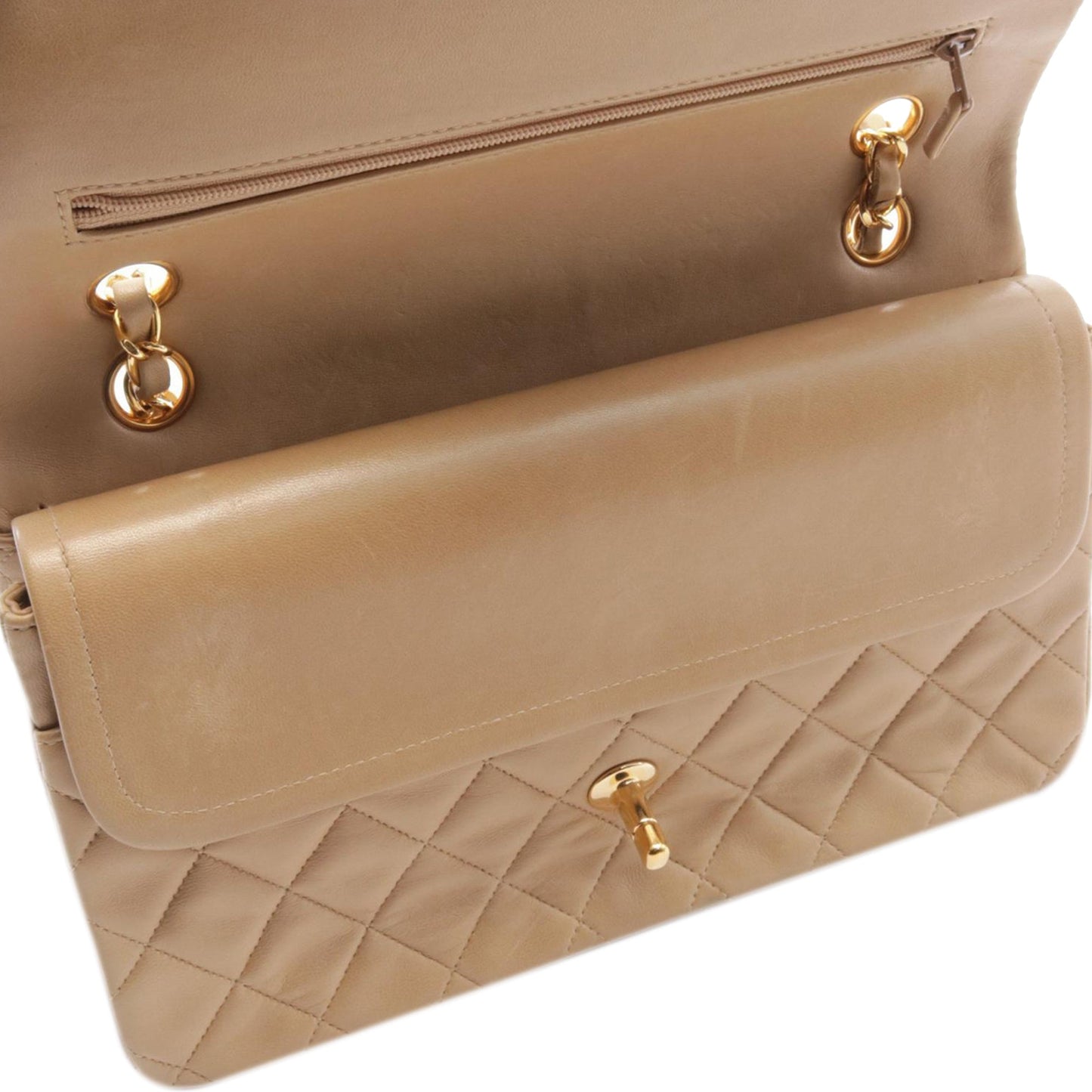 Brown Chanel Medium Classic Lambskin Double Flap Shoulder Bag