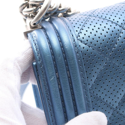 Blue Chanel Small Quilted Perforated Metallic Lambskin Boy Flap Crossbody Bag
