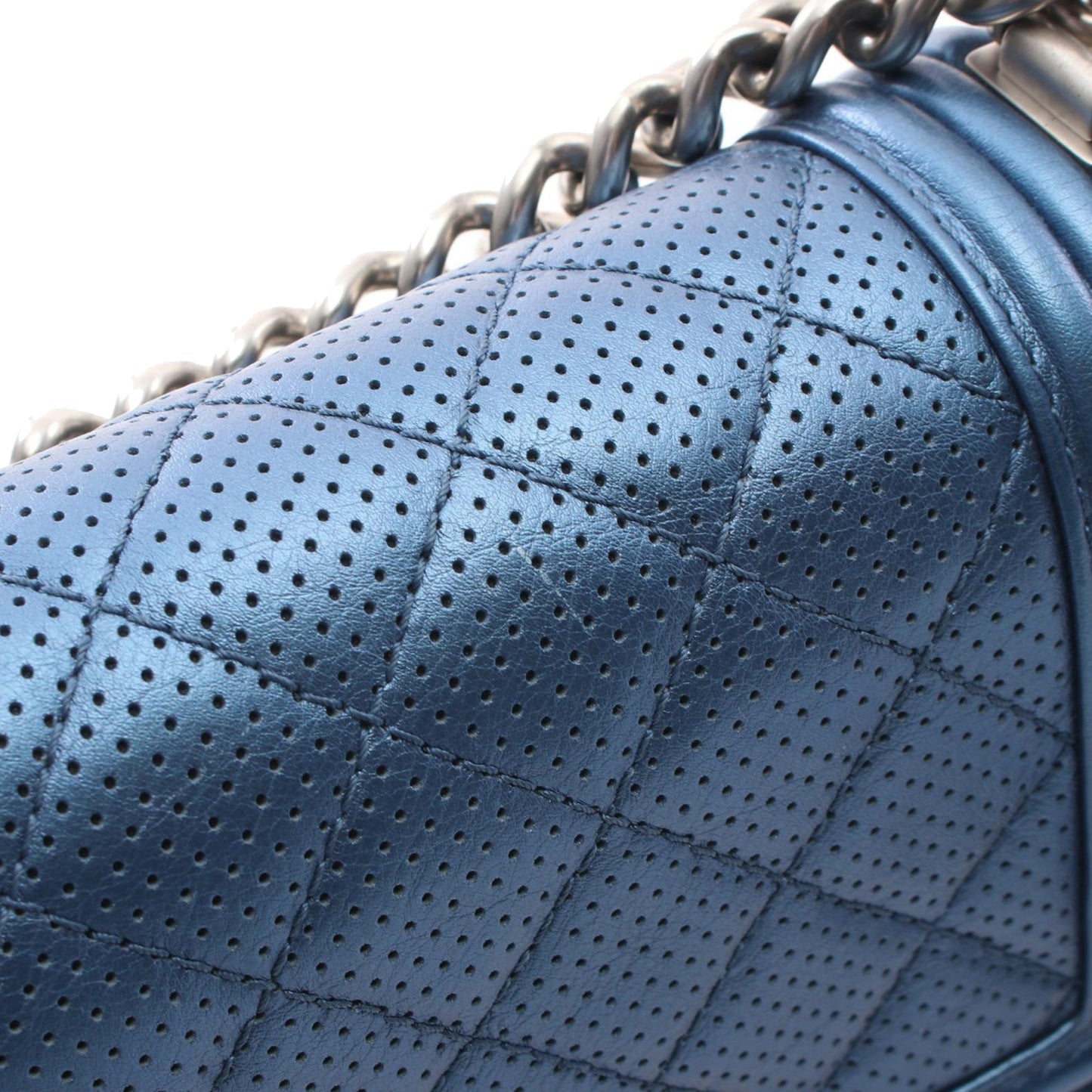 Blue Chanel Small Quilted Perforated Metallic Lambskin Boy Flap Crossbody Bag