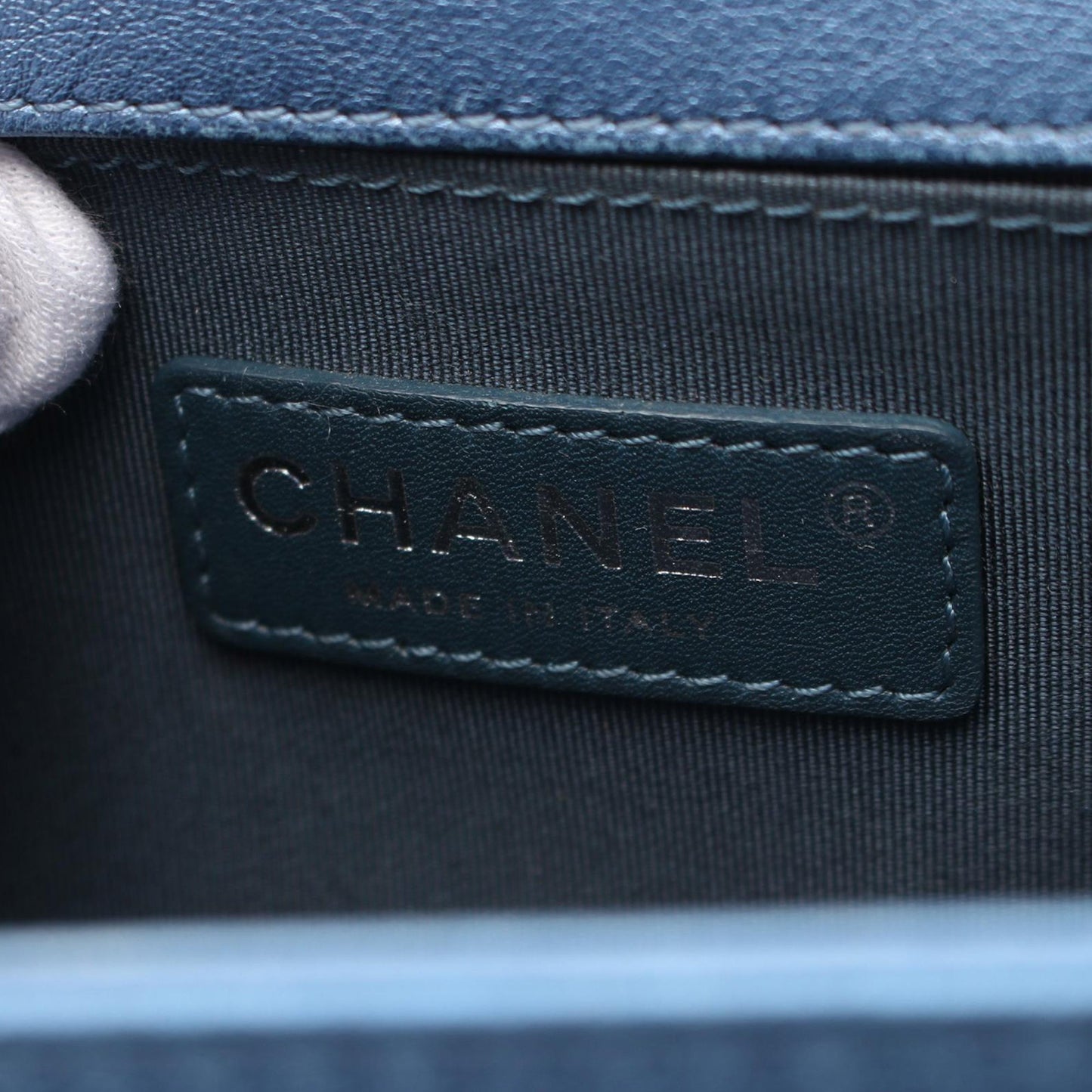 Blue Chanel Small Quilted Perforated Metallic Lambskin Boy Flap Crossbody Bag
