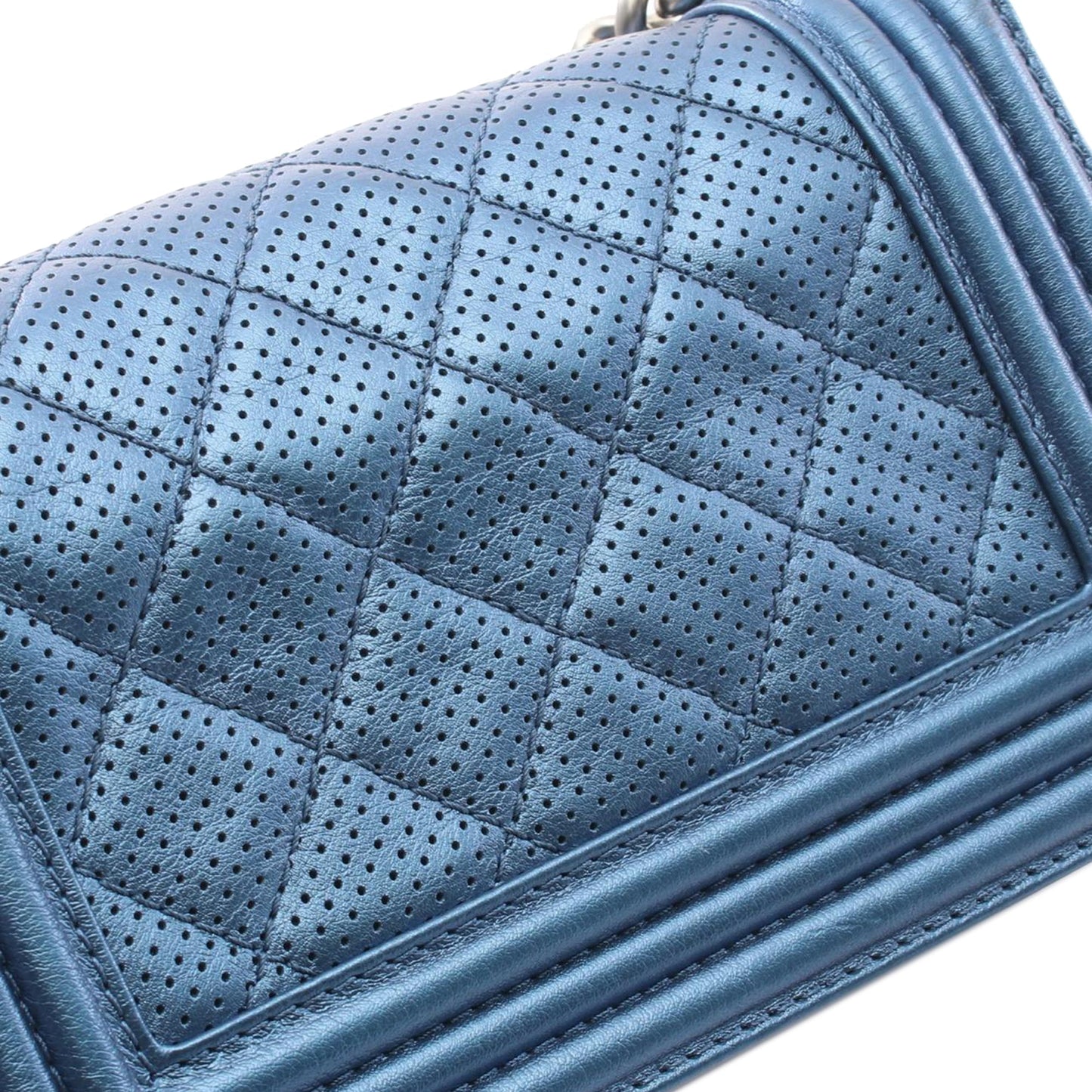 Blue Chanel Small Quilted Perforated Metallic Lambskin Boy Flap Crossbody Bag