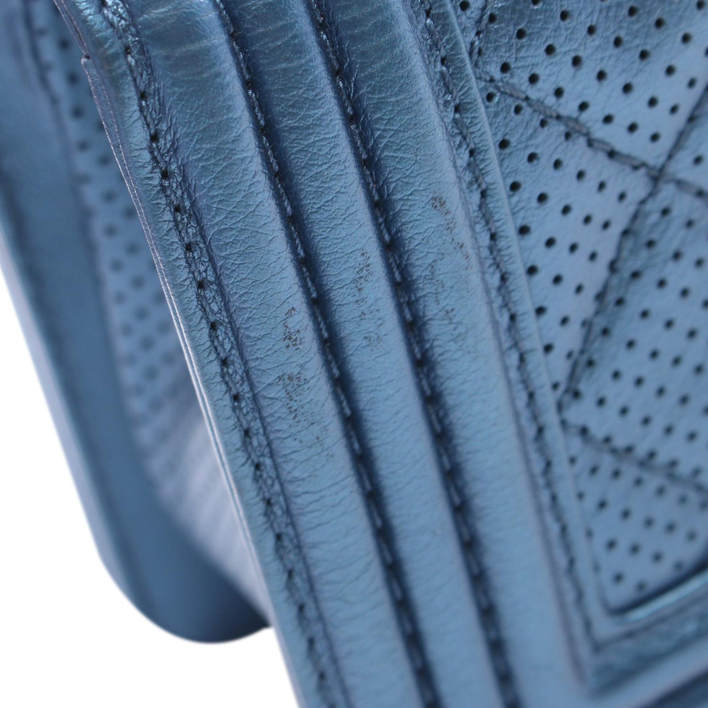 Blue Chanel Small Quilted Perforated Metallic Lambskin Boy Flap Crossbody Bag