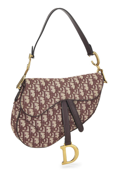 Dior, Burgundy Oblique Jacquard Canvas Saddle Bag NM, Burgundy