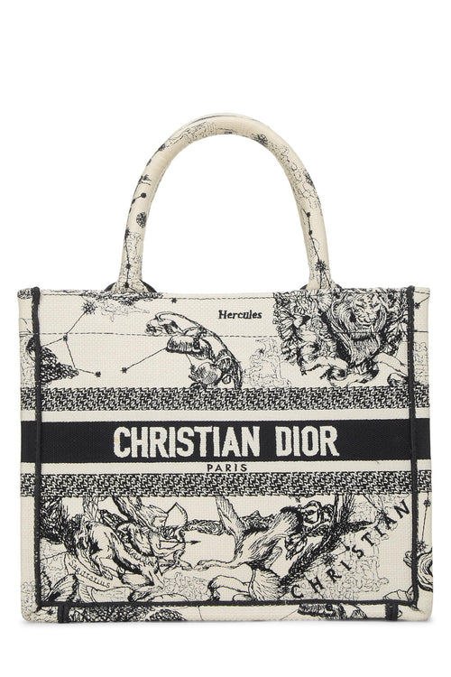 Dior, Black & White Zodiac Embroidered Canvas Book Tote Small, White