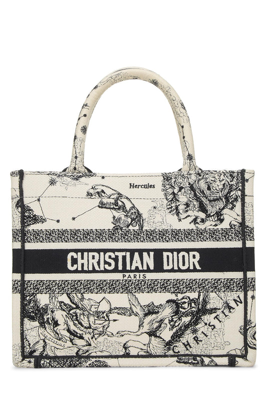 Dior, Black & White Zodiac Embroidered Canvas Book Tote Small, White