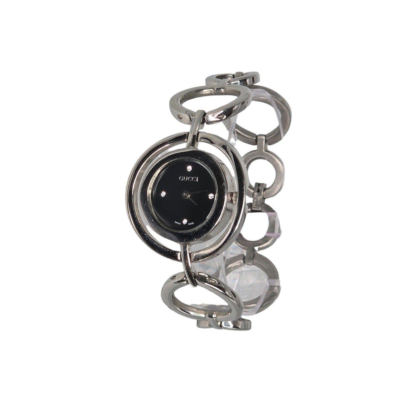 Gucci 22mm Round Link Bangle Watch w/ Black Dial