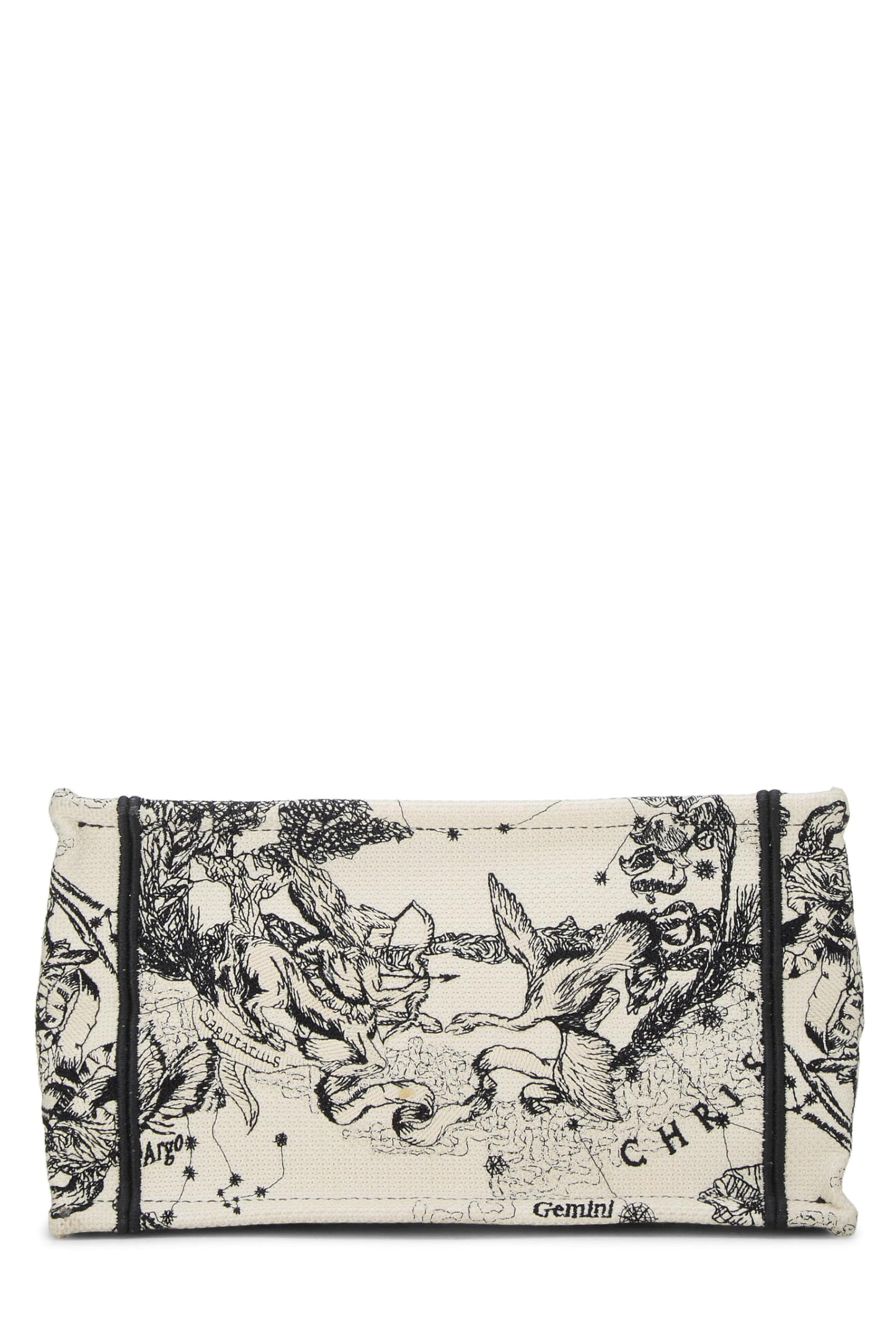 Dior, Black & White Zodiac Embroidered Canvas Book Tote Small, White