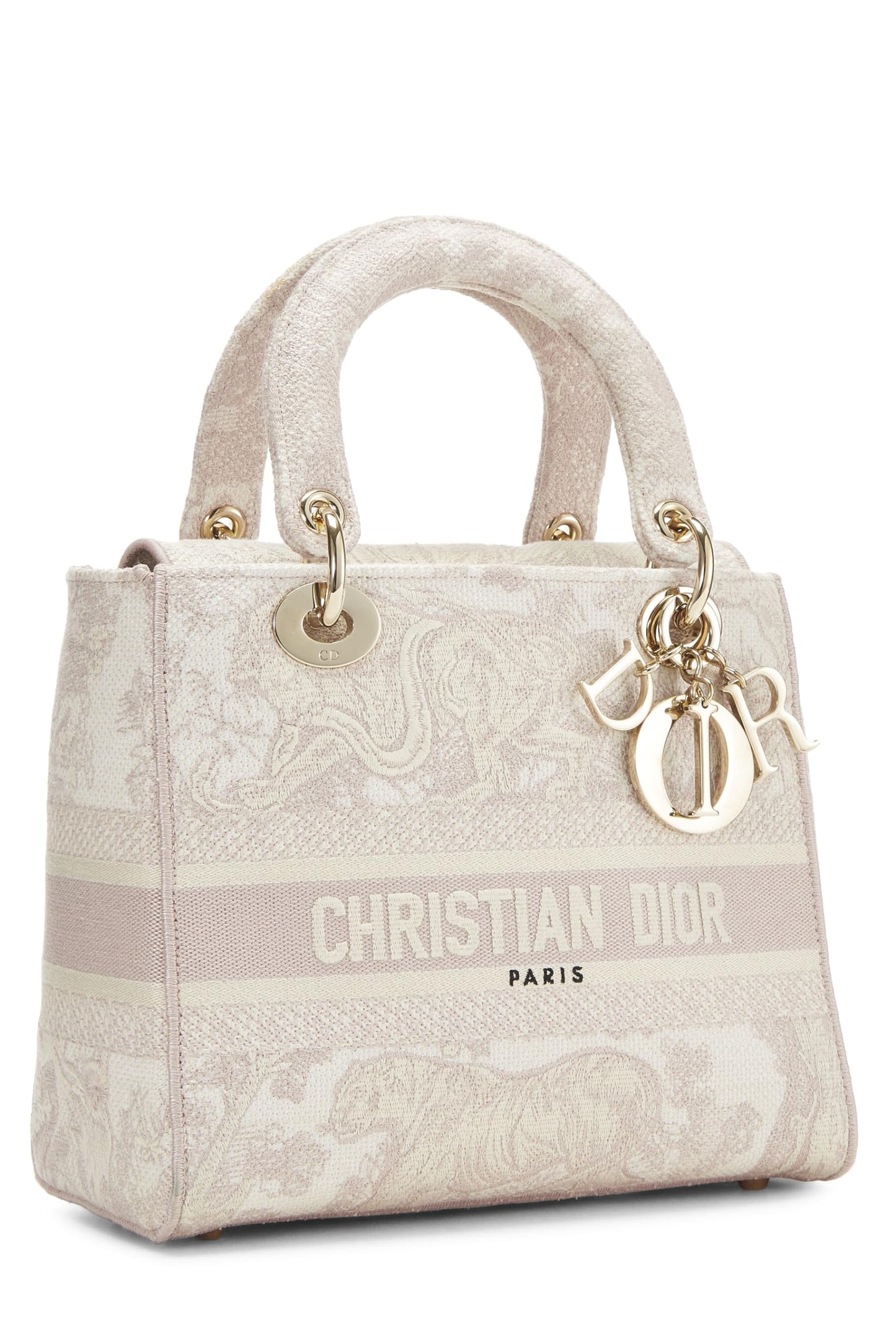 Dior, Pink Embroidered Canvas Lady D-Lite Medium, Pink