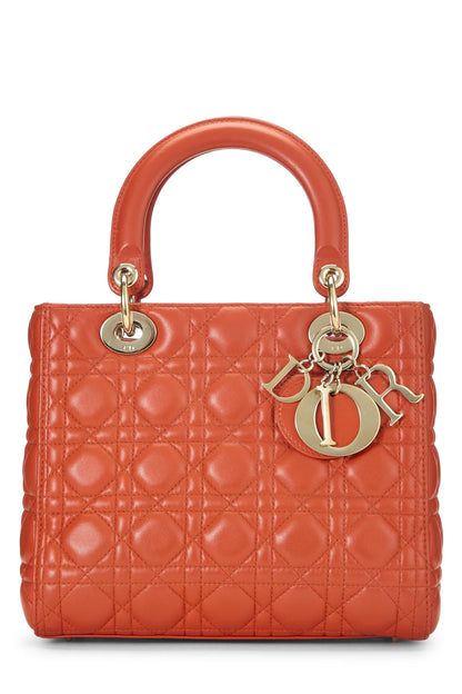 Dior, Orange Cannage Quilted Lambskin Lady Dior Medium, Orange