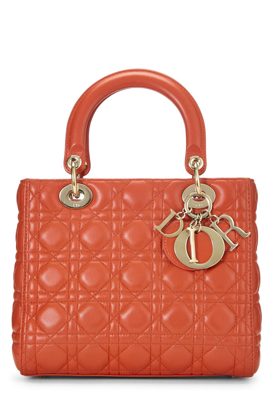 Dior, Orange Cannage Quilted Lambskin Lady Dior Medium, Orange