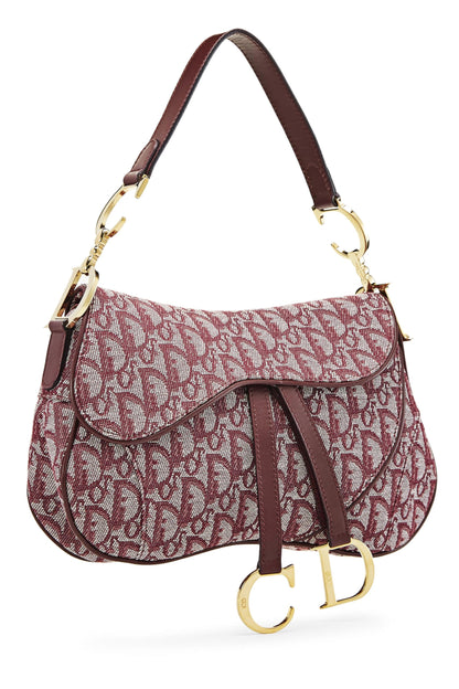 Dior, Burgundy Trotter Canvas Double Saddle Bag, Burgundy