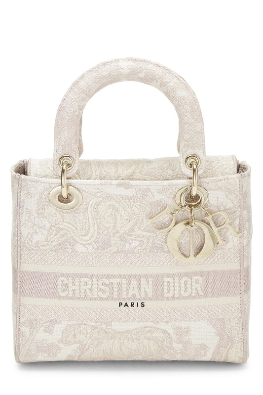 Dior, Pink Embroidered Canvas Lady D-Lite Medium, Pink