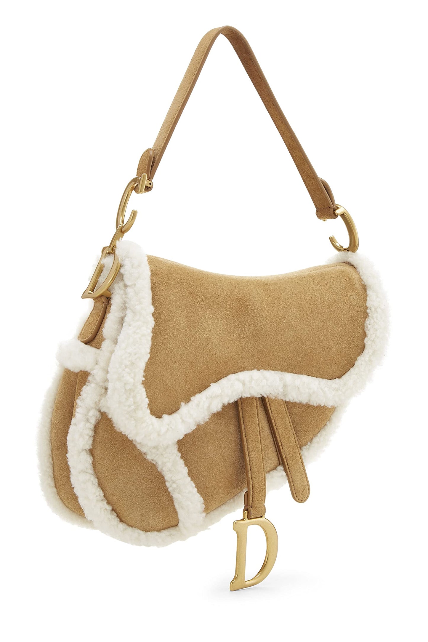 Dior, Beige Shearling Saddle Bag, Brown