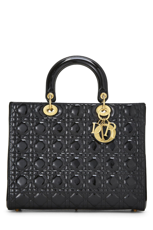 Dior, Black Cannage Patent Leather Lady Dior Large, Black