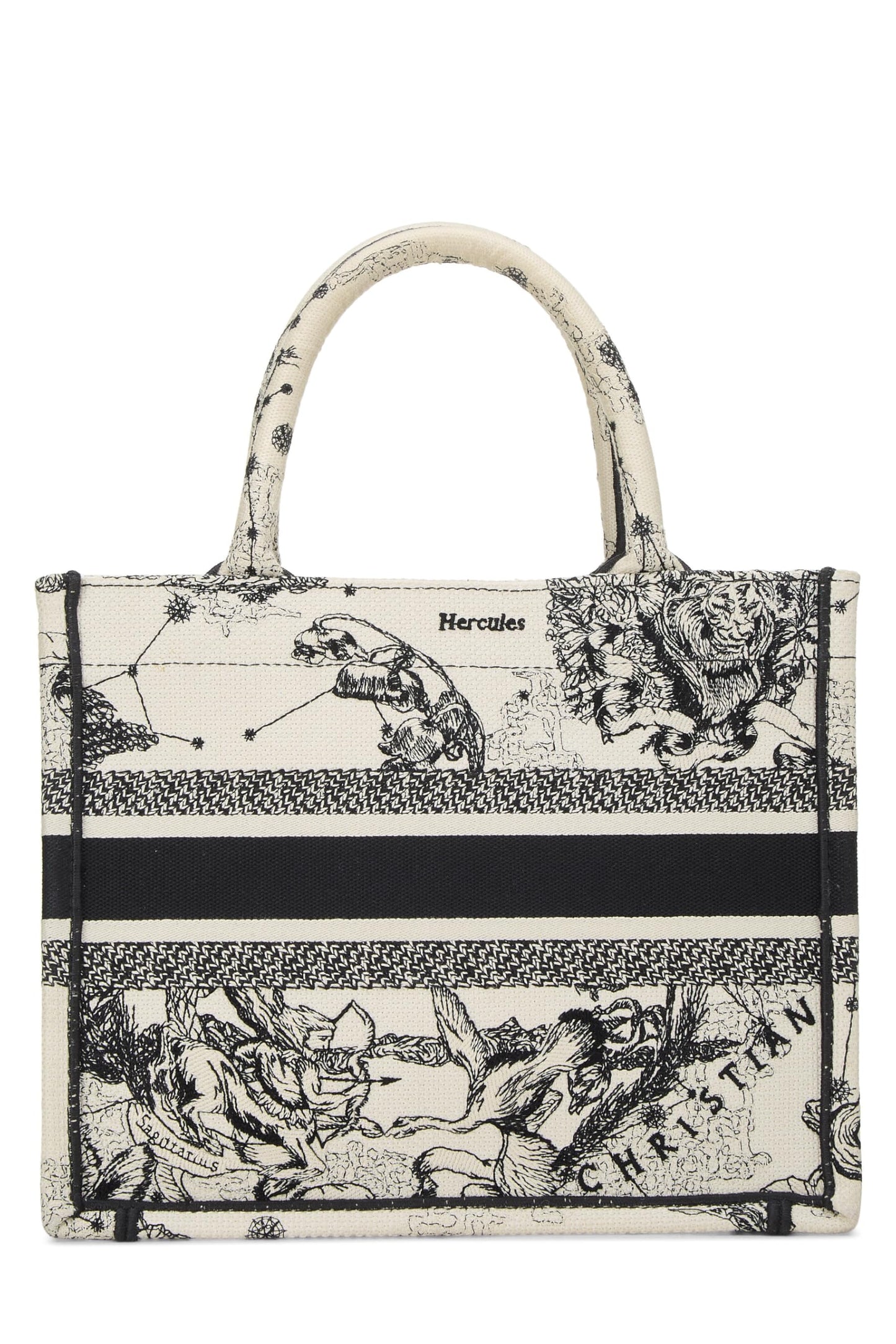 Dior, Black & White Zodiac Embroidered Canvas Book Tote Small, White
