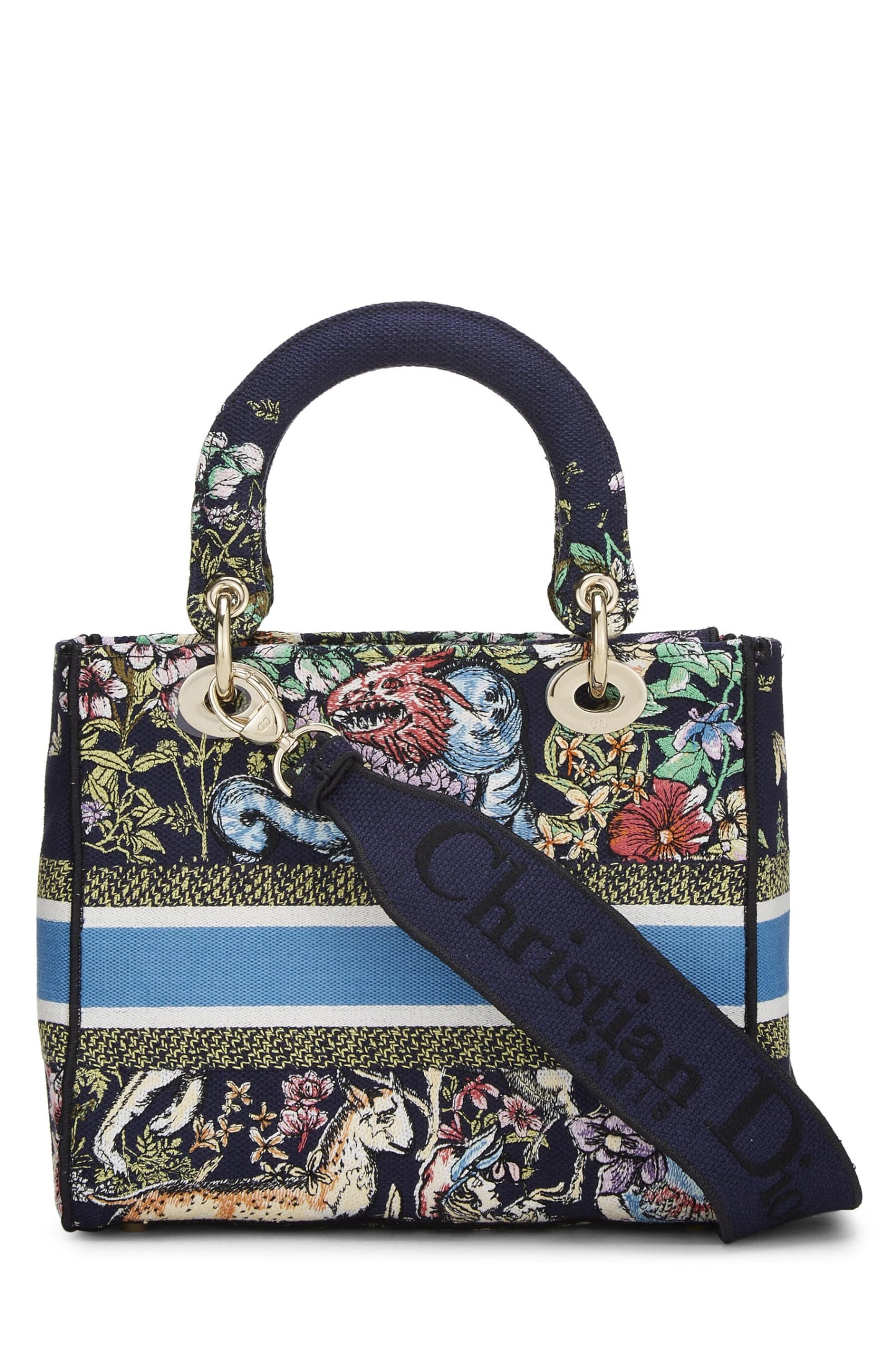 Dior, Navy Embroidered Canvas Lady D-Lite Medium, Multi