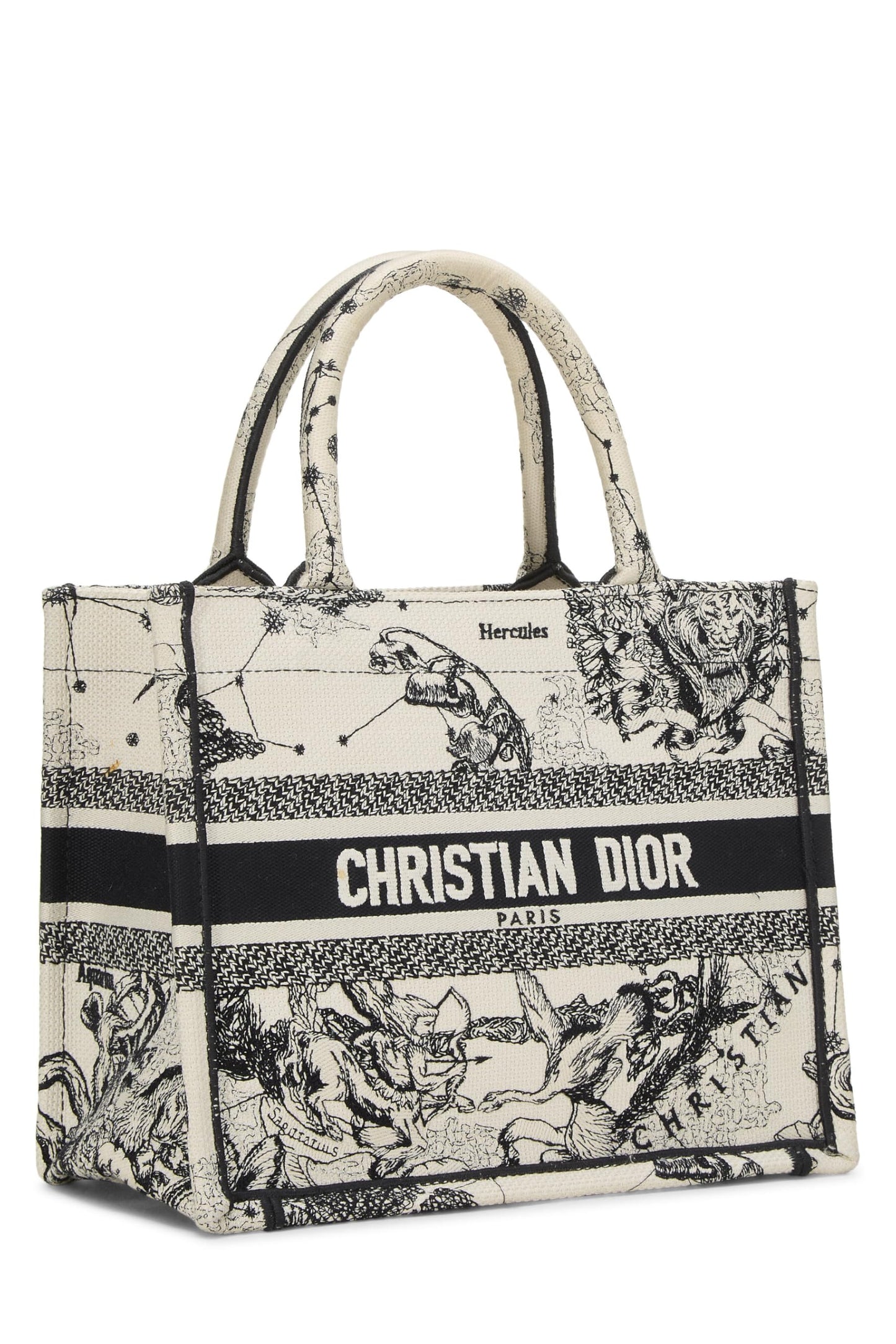Dior, Black & White Zodiac Embroidered Canvas Book Tote Small, White