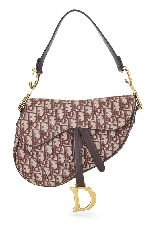 Dior, Burgundy Oblique Jacquard Canvas Saddle Bag NM, Burgundy