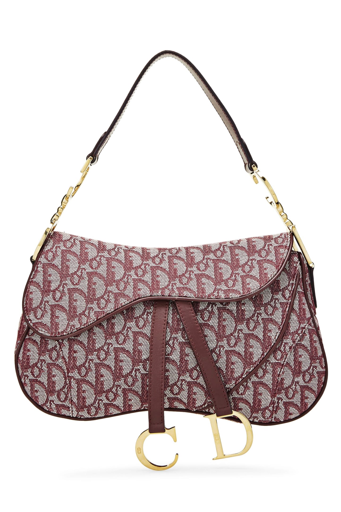 Dior, Burgundy Trotter Canvas Double Saddle Bag, Burgundy