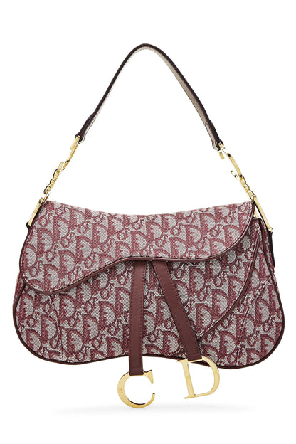 Dior, Burgundy Trotter Canvas Double Saddle Bag, Burgundy