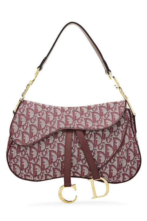 Dior, Burgundy Trotter Canvas Double Saddle Bag, Burgundy