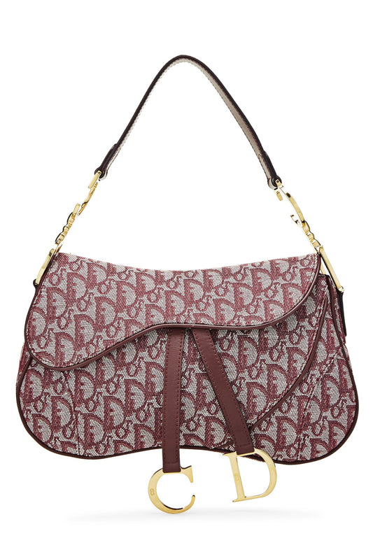 Dior, Burgundy Trotter Canvas Double Saddle Bag, Burgundy