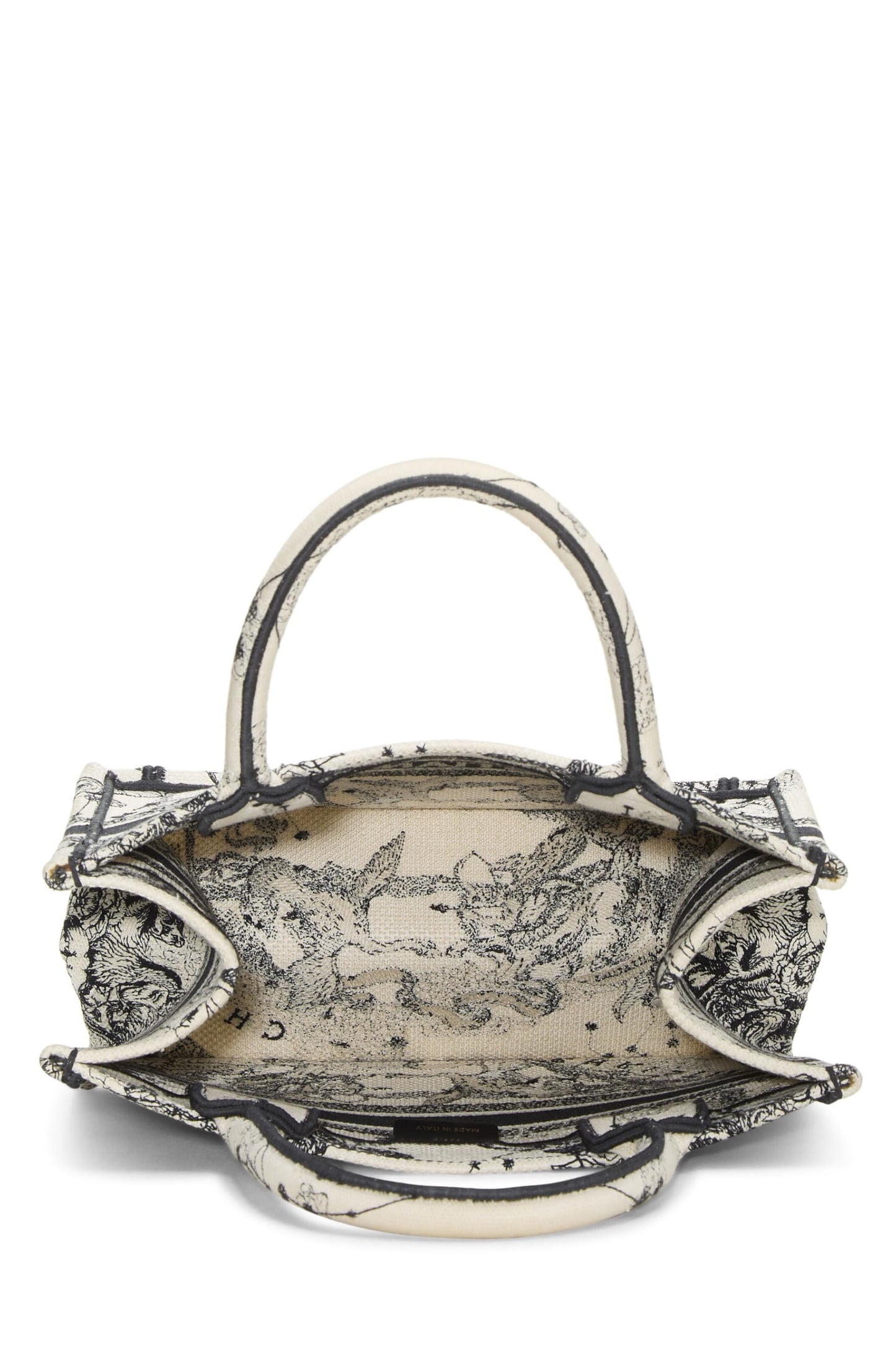 Dior, Black & White Zodiac Embroidered Canvas Book Tote Small, White