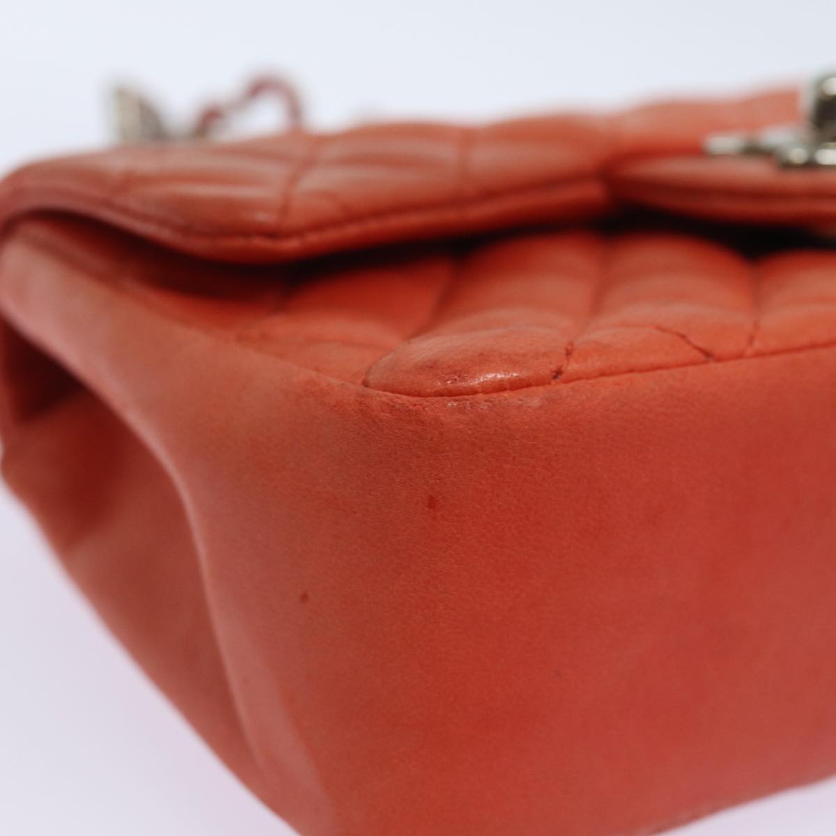 CHANEL Matelasse Chain mini Hand Bag Lamb Skin Orange CC 82245A