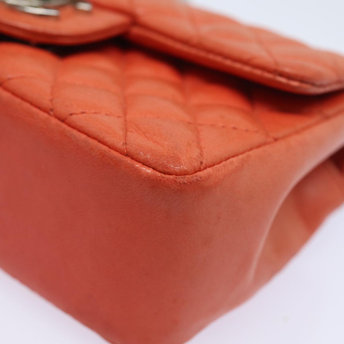 CHANEL Matelasse Chain mini Hand Bag Lamb Skin Orange CC 82245A