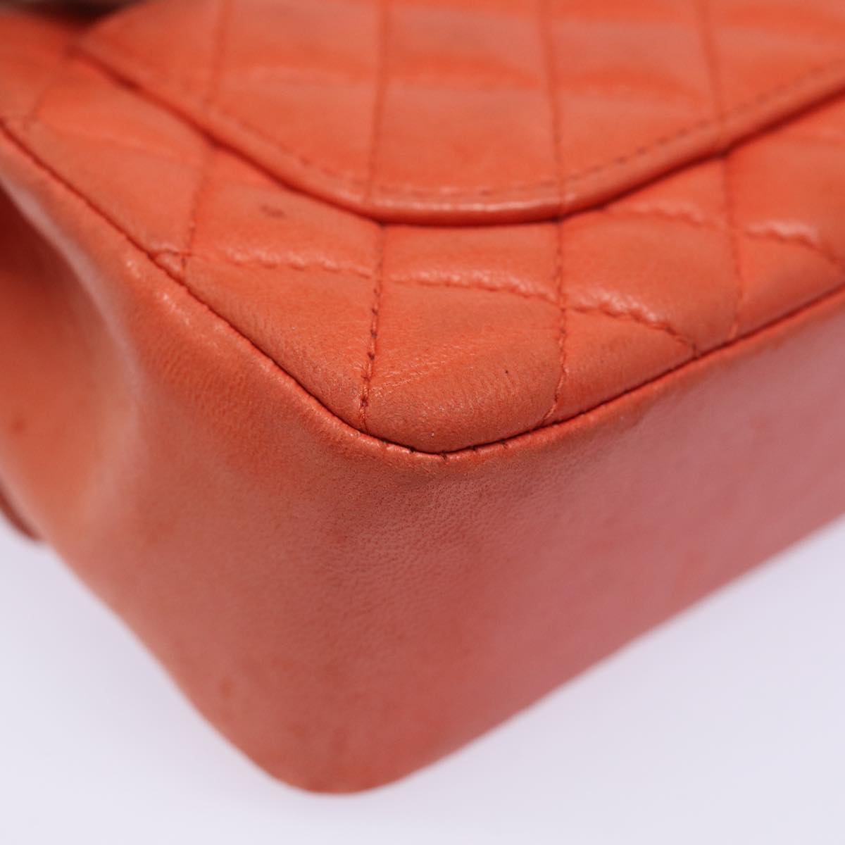 CHANEL Matelasse Chain mini Hand Bag Lamb Skin Orange CC 82245A