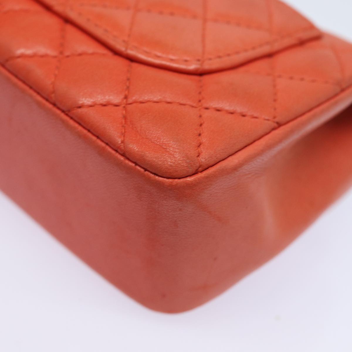 CHANEL Matelasse Chain mini Hand Bag Lamb Skin Orange CC 82245A