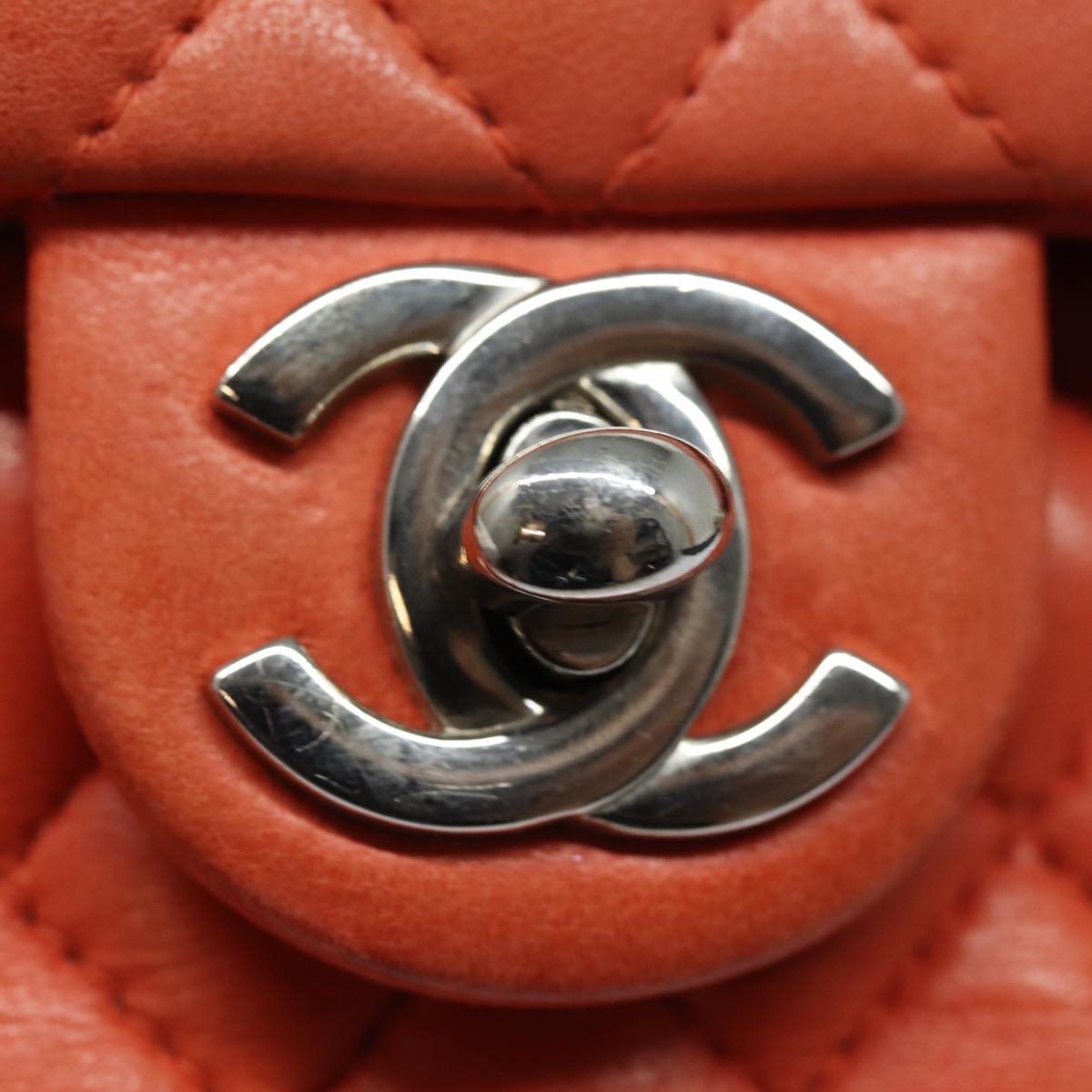 CHANEL Matelasse Chain mini Hand Bag Lamb Skin Orange CC 82245A