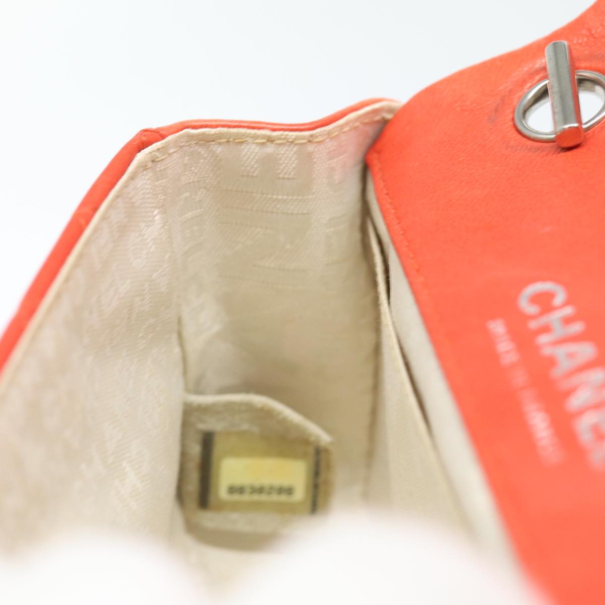 CHANEL Matelasse Chain mini Hand Bag Lamb Skin Orange CC 82245A