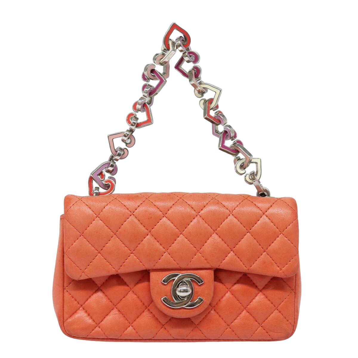 CHANEL Matelasse Chain mini Hand Bag Lamb Skin Orange CC 82245A