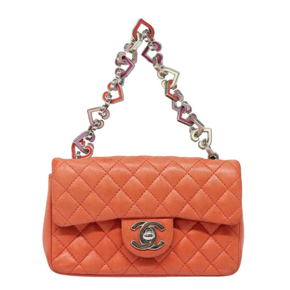 CHANEL Matelasse Chain mini Hand Bag Lamb Skin Orange CC 82245A