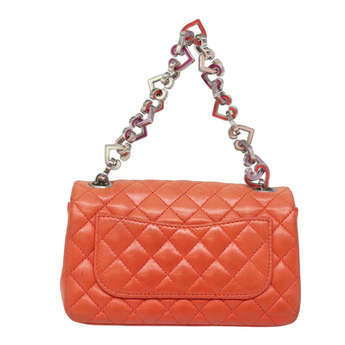 CHANEL Matelasse Chain mini Hand Bag Lamb Skin Orange CC 82245A