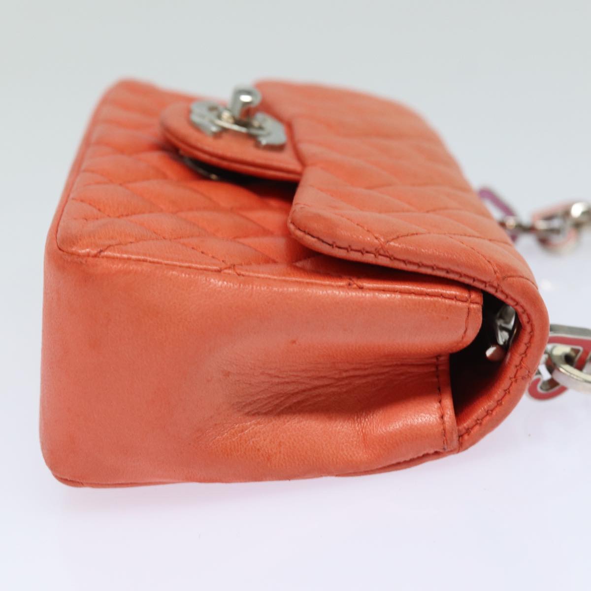 CHANEL Matelasse Chain mini Hand Bag Lamb Skin Orange CC 82245A