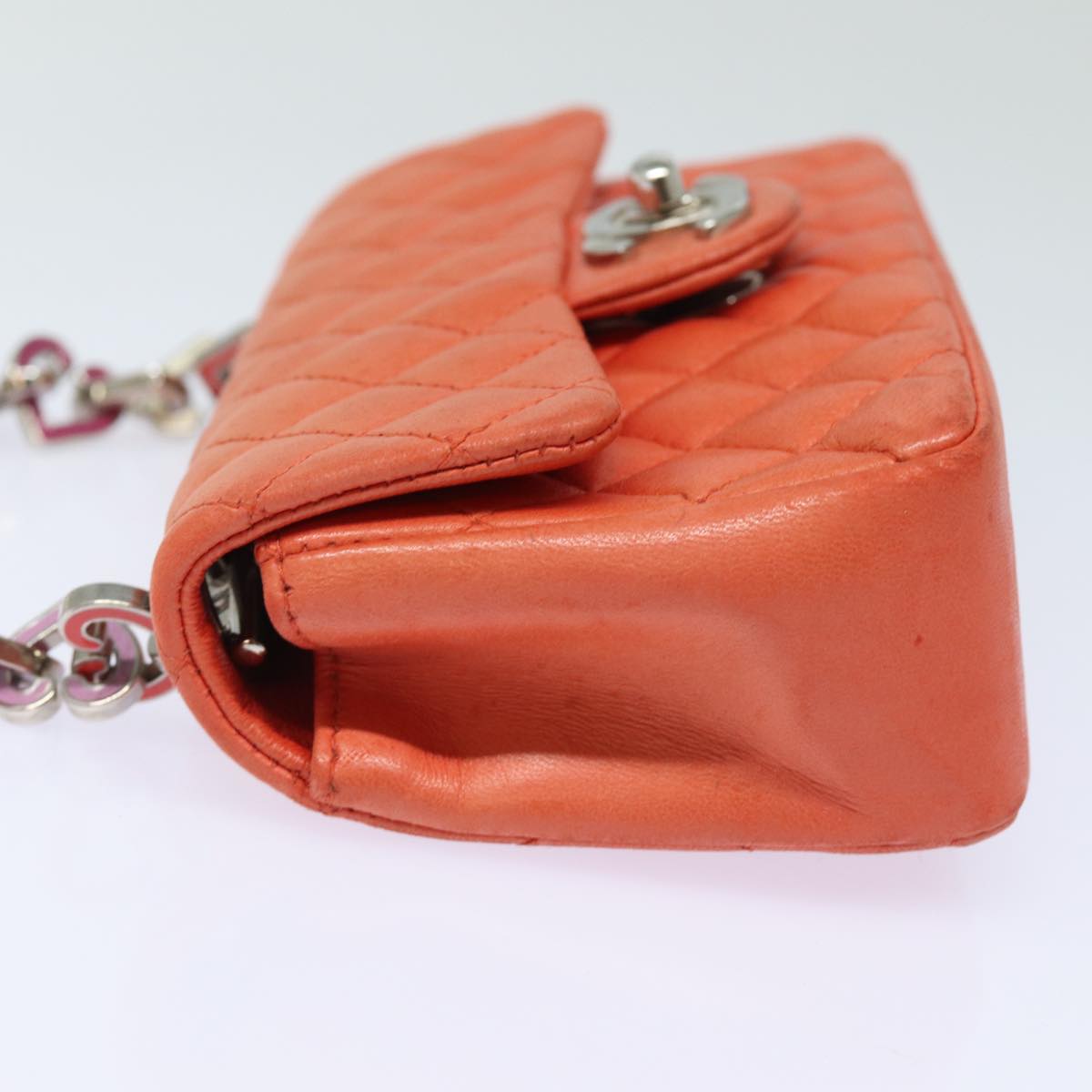 CHANEL Matelasse Chain mini Hand Bag Lamb Skin Orange CC 82245A