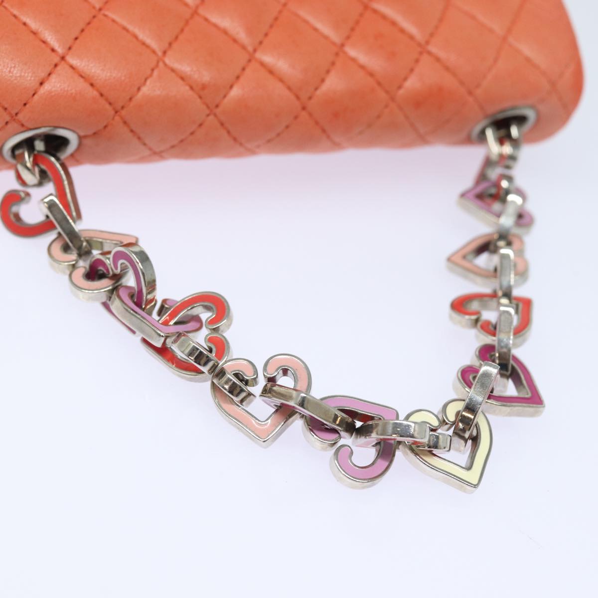 CHANEL Matelasse Chain mini Hand Bag Lamb Skin Orange CC 82245A
