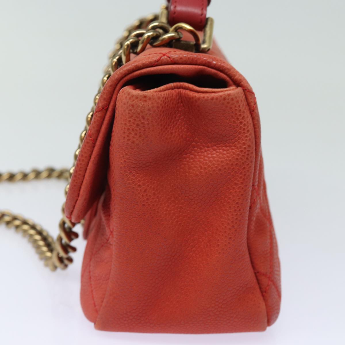 CHANEL Matelasse Shoulder Bag Caviar Skin Beige CC 82249A