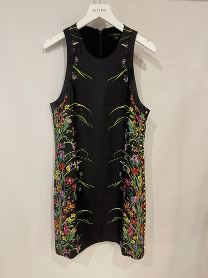 Gucci Black Silk Mini Floral Printed Dress with Gold Pearl Embellishments Size IT 38 (UK 6)