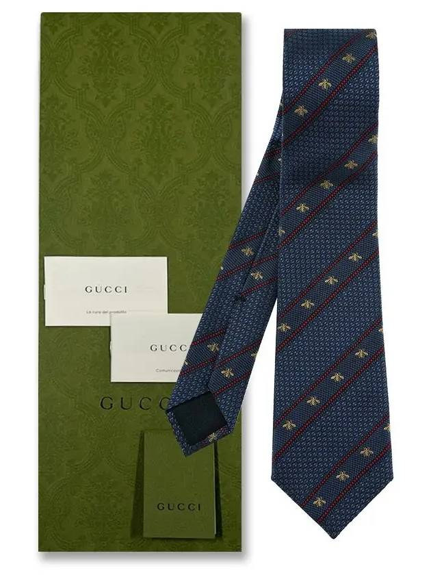 Gucci Bee Web Embroider Silk Tie Blue