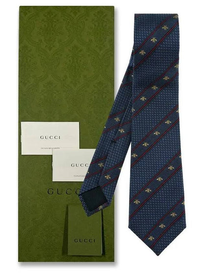 Gucci Bee Web Embroider Silk Tie Blue