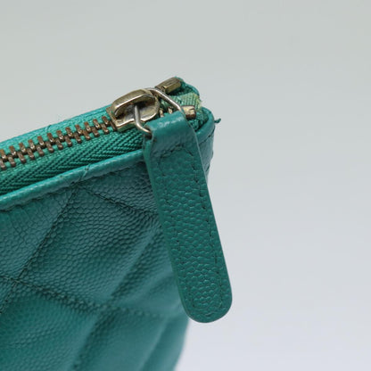 CHANEL Clutch Bag Caviar Skin Turquoise Blue CC 83807A